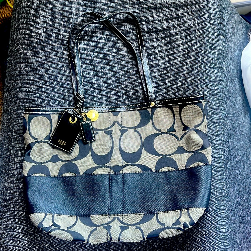 Coach Black and Gray Signature Tote